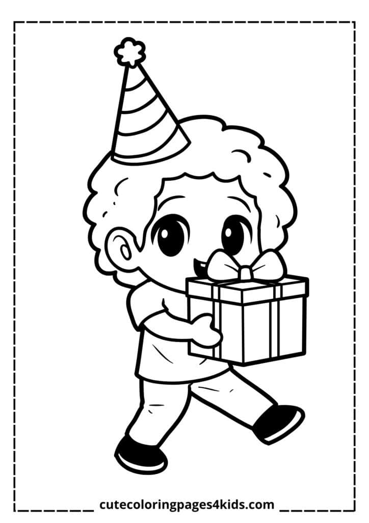 A happy birthday boy wearing a festive party hat, smiling with joy as he celebrates his special day with balloons, cake, and gifts