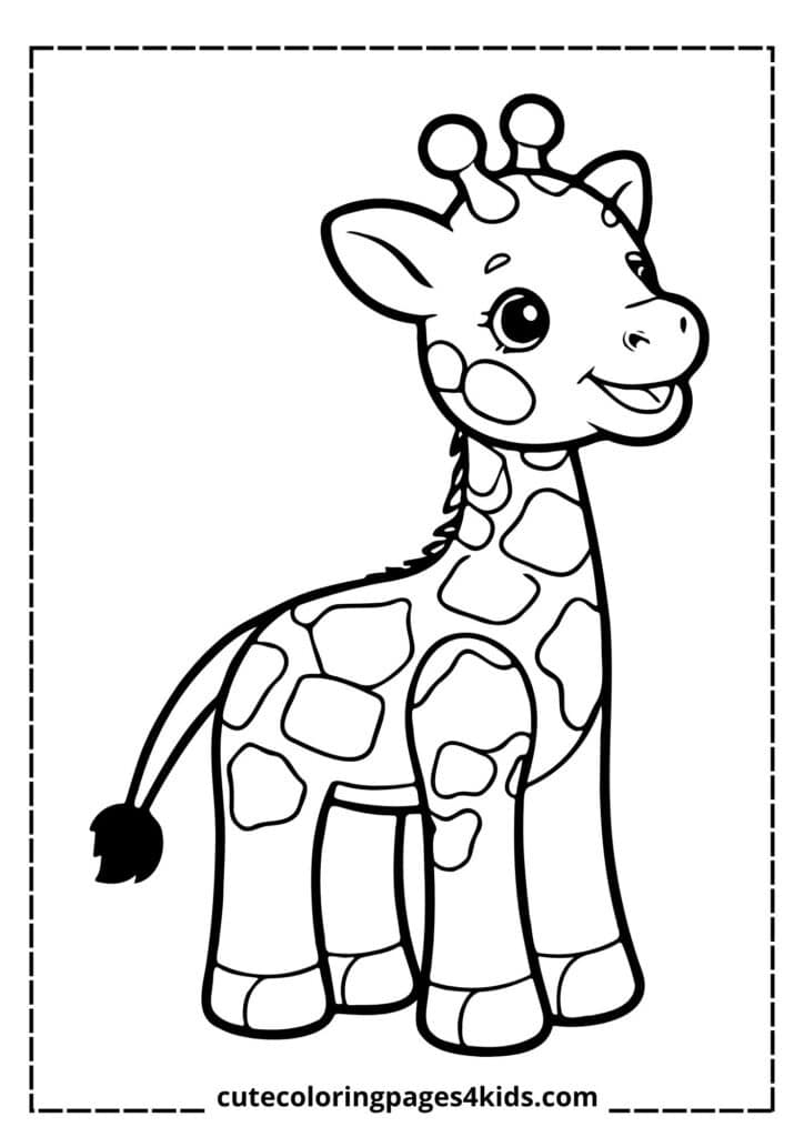 A cute giraffe with big, bright eyes and a friendly expression, standing tall with its long neck and beautifully patterned spots. This charming giraffe looks playful and curious, adding a touch of joy and warmth.