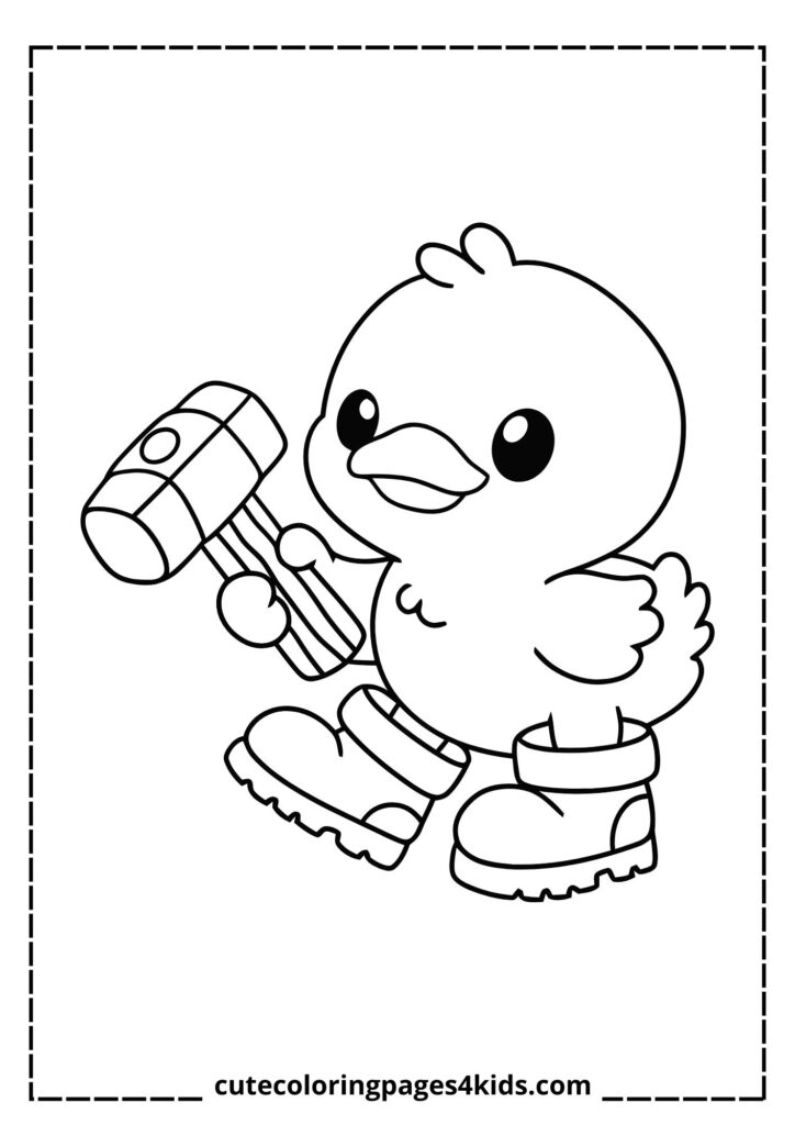 A determined-looking duck holding a small hammer, appearing ready to build or fix something. With its bright eyes and confident stance, the duck looks both adorable and hardworking.