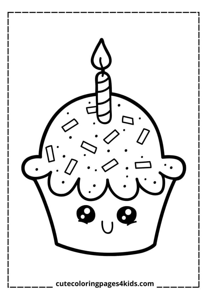 A cheerful cupcake with fluffy frosting, playful sprinkles, and a big, happy smile, radiating joy and sweetness.