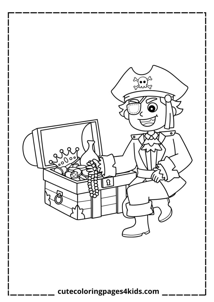 A wooden pirate treasure chest overflowing with gold coins, sparkling jewels, and precious artifacts. The chest is slightly open, revealing its hidden riches, symbolizing adventure and mystery.