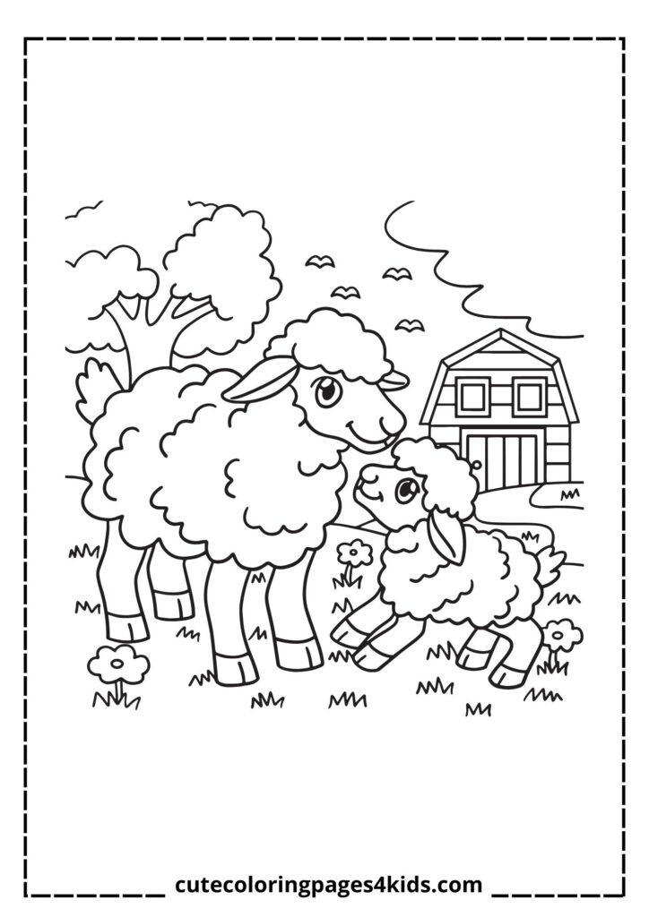 A loving sheep family consisting of a mother sheep and her adorable lambs, standing closely together. Their fluffy wool and gentle eyes reflect warmth, care, and togetherness.