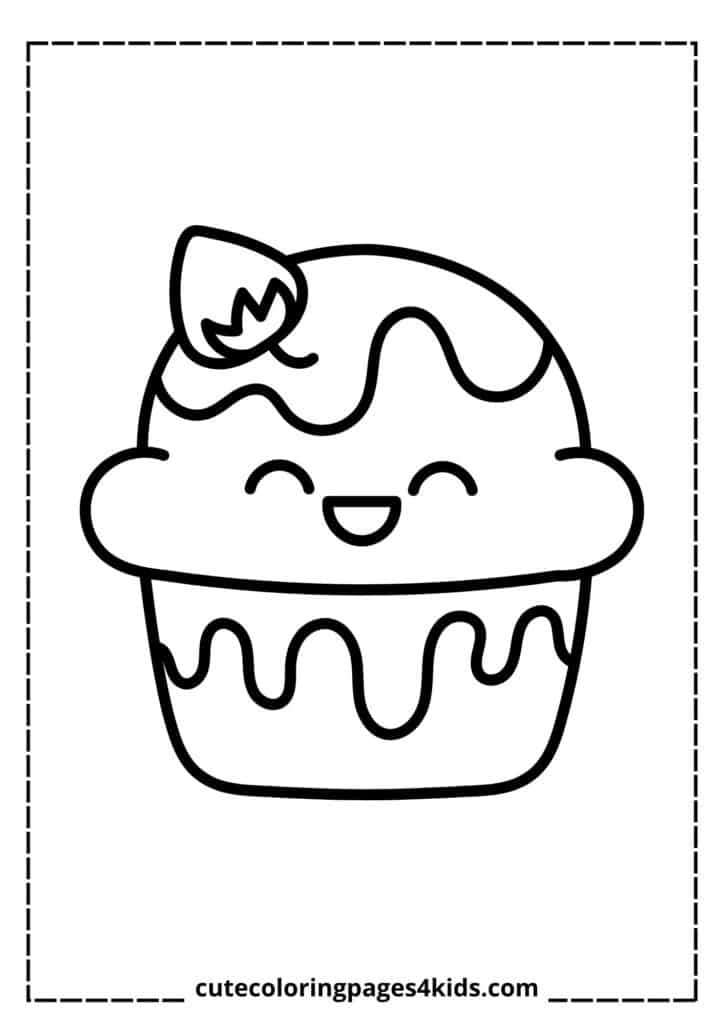 A cheerful cupcake with a big, happy smile, topped with fluffy frosting and colorful sprinkles. The cupcake looks sweet, fun, and full of joy.