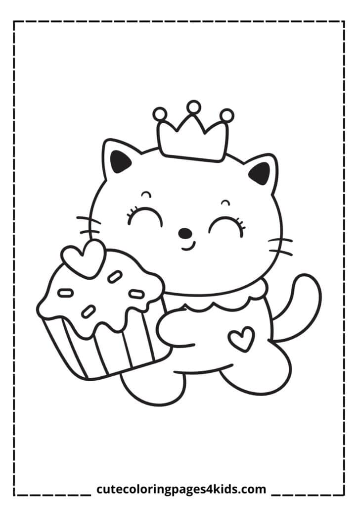 An adorable kitty with big sparkling eyes sitting next to a delicious sweet treat, looking happy and playful. The kitty has a cute expression, making the scene extra charming and delightful.